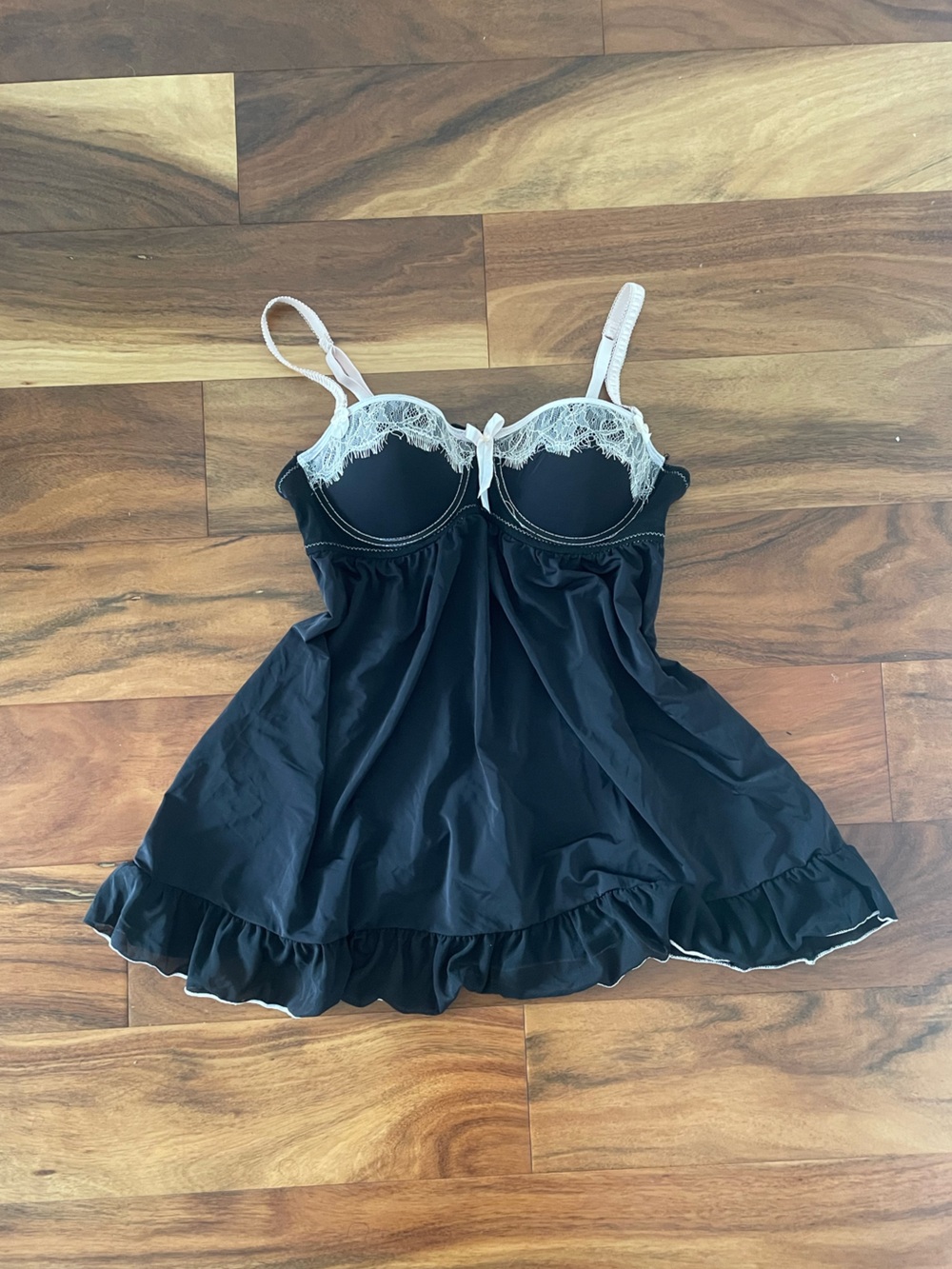 sophie b. Black and Pink Lace Trim Babydoll Top